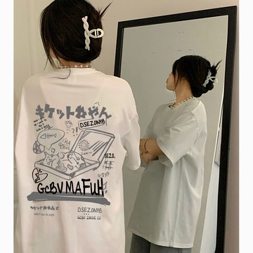【鹿向南】100%純棉T恤 韓版上衣 衣服 短袖 短袖上衣 古著 復古 oversize t恤 復古 顯瘦 寬鬆
