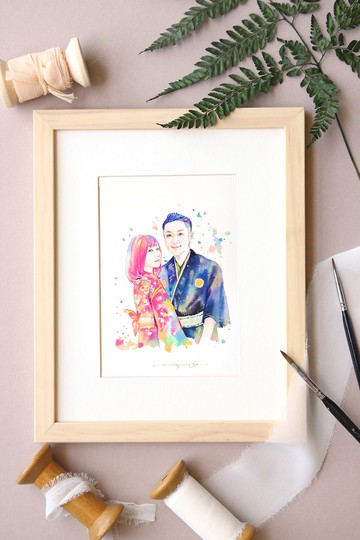 英式水彩|似顏繪 |手繪和服人像畫|客製畫像|結婚|情侶禮物