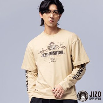 地藏小王 BLUE WAY – 地造郵戳草寫假兩件薄長TEE(奶茶)