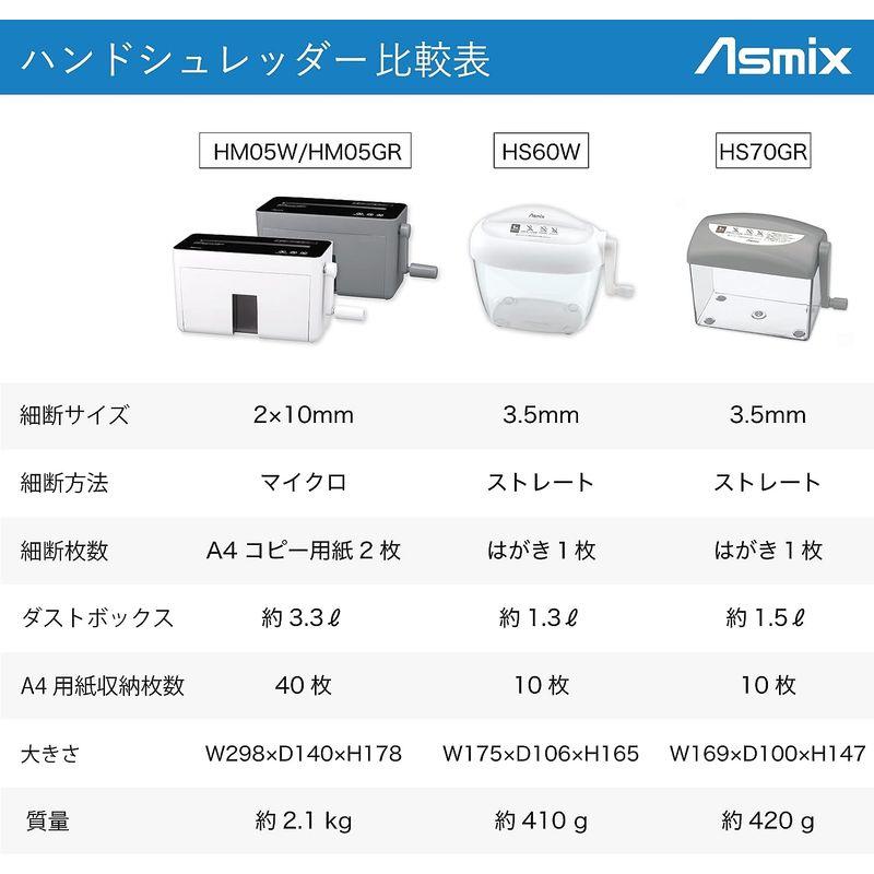 アスカ ハンドシュレッダー ストレートカット 3.5mm 個人情報保護 緩衝材 ホワイト HS60W