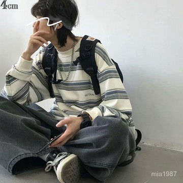 【優選好物】4cm 日係痞帥條紋衛衣男秋寬鬆潮流複古港味網紅慵懶風長袖T恤潮 MGAR