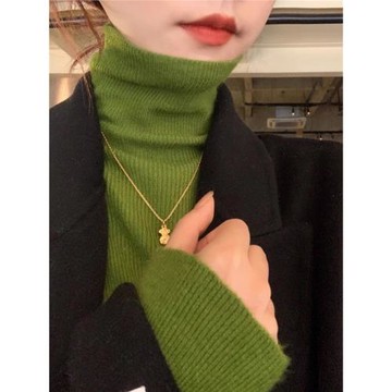 牛油果綠高領打底針織衫女士秋冬修身配大衣的內搭堆堆領毛衣上衣