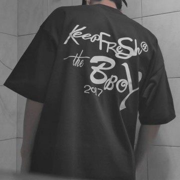 keepfresh原創bboy寬松嘻哈街舞練舞滑板重磅小領口全棉短袖T恤