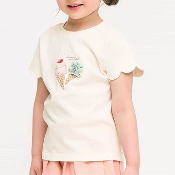 日本 apres les cours - 浪漫立體印花貝殼短袖上衣-冰淇淋-樣牙白