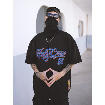 (免運)Holycrap原創棒球短袖街舞開衫西海岸美式嘻哈球衣hiphop半袖男女
