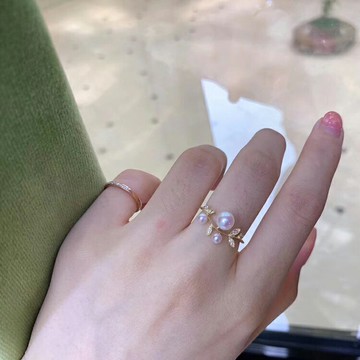 DIY配件 S925純銀多珠樹枝款開口可調節珍珠戒指空托半成品手飾女