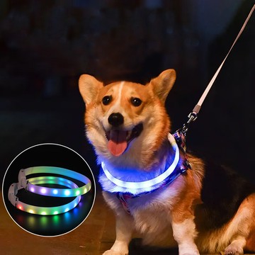 寵物發光項圈 led炫彩狗頸圈 防走失 寵物led項圈 跑馬燈 中大型犬 可剪裁 (usb充電)