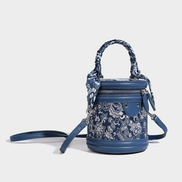高顏值輕奢刺繡拼接手提圓筒包包國風百搭時尚通勤單肩斜跨包包