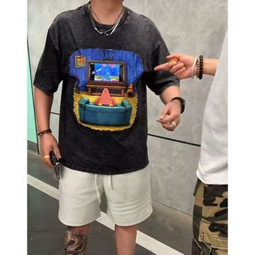 ✨動感 精選✨新款圓領純棉短袖手機放入口袋變動態視薄款情侶休閒T恤派大星