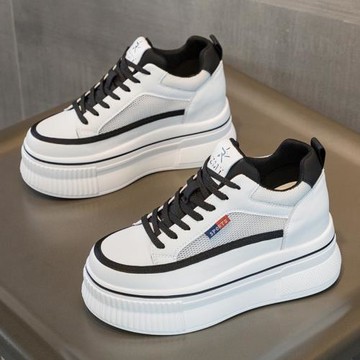 夏天搭裙子穿的鞋子女內增高小白鞋小個厚底松糕網面透氣休閑網鞋