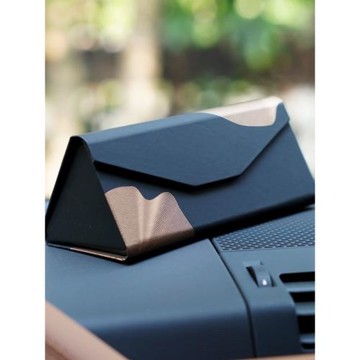 男女款抗壓耐摔太陽鏡盒時尚個性三角形可折疊金色年輪近視眼鏡盒