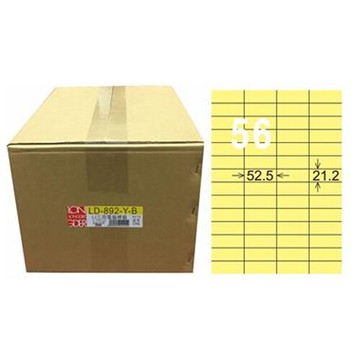 【龍德】A4三用電腦標籤 21.2x52.5mm 淺黃色 1000入 / 箱 LD-892-Y-B
