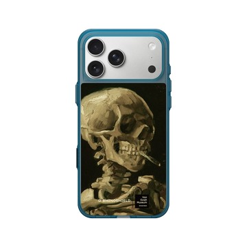 iPhone 17 Pro Max Clear (相機按鈕) 夜幕藍 - Van Gogh Museum - Crâne de squelette fumant une cigarette