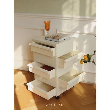 ZHUOSE 可移動抽屜式儲物柜收納柜ins風米白色多功能客廳置物柜