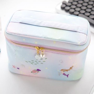 日韓美人魚刺繡手提化妝包大容量便攜化妝品整理收納包雜物包