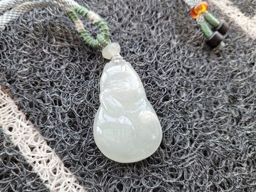 【親翠】天然翡翠 冰種莫西沙大胖貓調整式繩鏈。