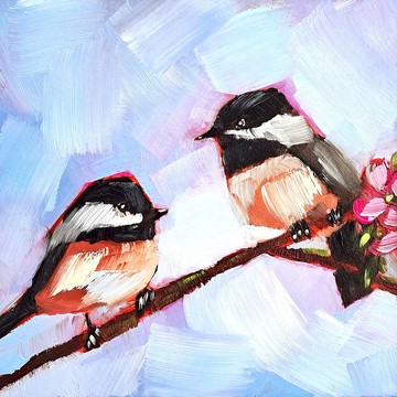 山雀畫山雀原創藝術雀油畫情侶雀小藝術