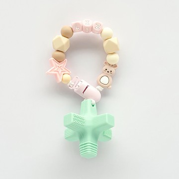 LIZ 星星 兔子 淺綠色消波塊固齒器 / 客製化奶嘴鏈