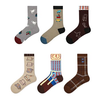 插畫風卡通動漫中筒襪  3雙組合女襪