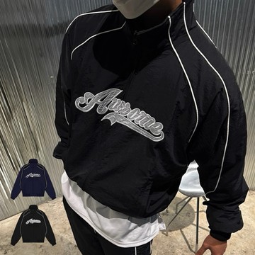 [HYC] 韓國 Awesome 小高領 刺繡 織條 風衣外套 夾克 立領外套 街頭 運動服 休閒【98266】