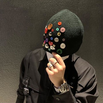 SUPERWZM時髦個性設計紐扣毛線帽子男潮酷街頭秋冬保暖針織冷帽女