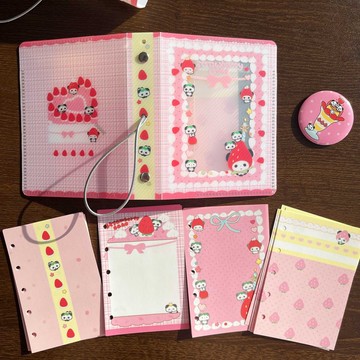 【草莓蛋糕】m5手帳斜紋活頁本/收納可愛兩折活頁外殼本