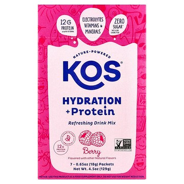 KOS, 補水 + 蛋白質，清爽混合飲品，7 包，每包 0.65 盎司（18 克）
