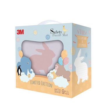 美國 3M - 安全巧拼地墊禮盒-丁香紫 (32*32*2公分)-一入9片[6片素色+3片動物造型] 內附收邊條