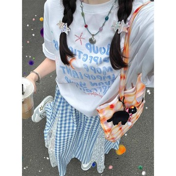 韓系高級感顯瘦ins甜美學院短袖t卹女夏季純棉chic多巴胺復古上衣