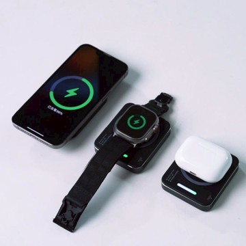 【贈送充電器組】小魔方三合一磁吸行動電源5000mAh 原色鈦