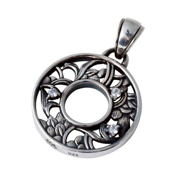 生-花葉晶鑽圓墜 925純銀飾