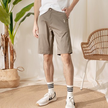 PLAYBOY - 基礎斜紋棉修身短褲 - 橄欖綠色/651-806-46-8