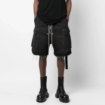 美式高街RO風格做舊毛邊多口袋牛仔短褲男潮牌飄帶拼接工裝五分褲