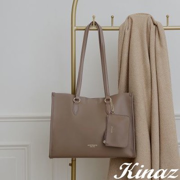 KINAZ 附零錢包多層斜背肩背托特包-慢調摩卡-溫柔便利貼系列