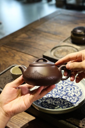 送禮紫砂壺茶壺汉棠石瓢   紫泥 240ml 9孔 实力派作品  实属精美