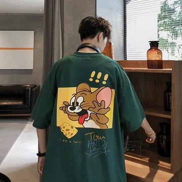 湯姆貓與傑利鼠衣服 夏季情侶裝貓和老鼠潮牌聯名T恤湯姆貓傑瑞鼠印花寬鬆ins短袖男女 HLNZ