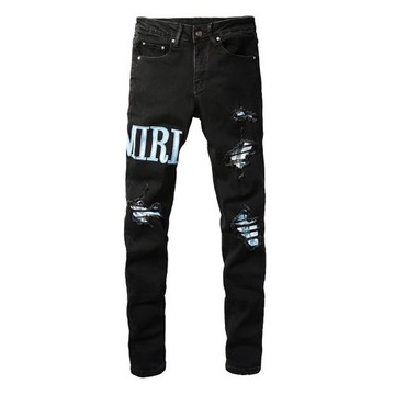 AMR jeans美式高街乞丐刮破修身長褲太一高街破洞緊身男牛仔褲子