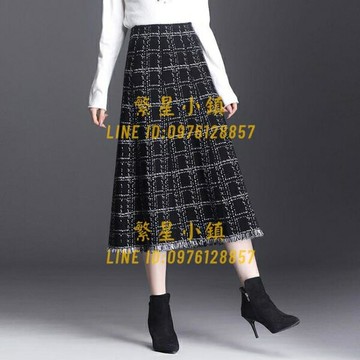 針織a字裙女韓版格子小香風半身裙流蘇中長款包臀毛線裙【繁星小鎮】