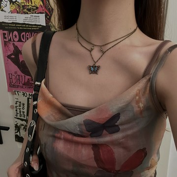 【台灣公司 可打統編】免運 個性風潮Y2K亞文化暗黑哥特滴釉蝴蝶吊墜小眾設計高級感雙層項鏈 可開發票 全館五折 工廠現貨直銷 新品特價 z9211