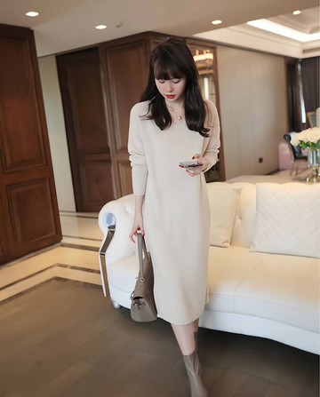 法式v領長袖針織洋裝