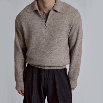 正韓Unisex 溫暖羊毛柔和翻領半拉鍊長袖針織衫 4色 YUPPIE 預購商品 0105