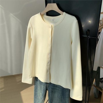 長袖外套針織衫修身純色小開衫秋季新款設計感休閑正肩紐扣上衣