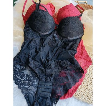 性感上薄下厚聚攏蕾絲網紗透明塑身連體衣緊身束身顯瘦打底內衣