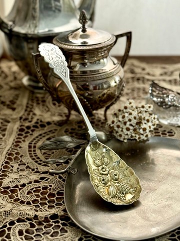 50250-華麗古董鍍銀鎏金莓果匙