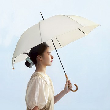 復古竹柄8骨晴雨兩用大傘面雨傘-多色可選 象牙白