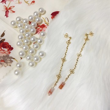 中國結 / 條紋瑪瑙 22k鍍金 / 垂墜式 耳環