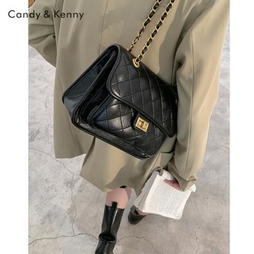 (免運)官網Candy&Kenny包包女2025新款高級感菱格鏈條小方包通勤腋下包