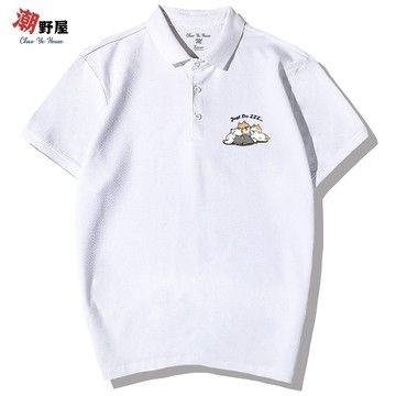 潮野屋 懶貓睡覺中 貓咪 POLO衫 短T 衣服 短袖上衣 歐美 潮T 可愛 潮流 街頭 創意 休閒穿搭 WPS-950