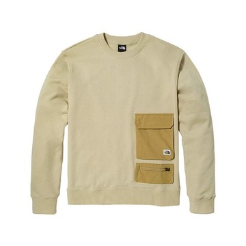 北面男款卡其色文青撞色口袋大學T｜5JWL3X4 S