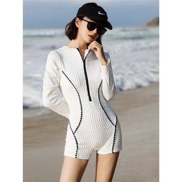 連體平角褲泳衣女夏天泡溫泉長袖保守2025年新款爆款微胖女孩泳裝